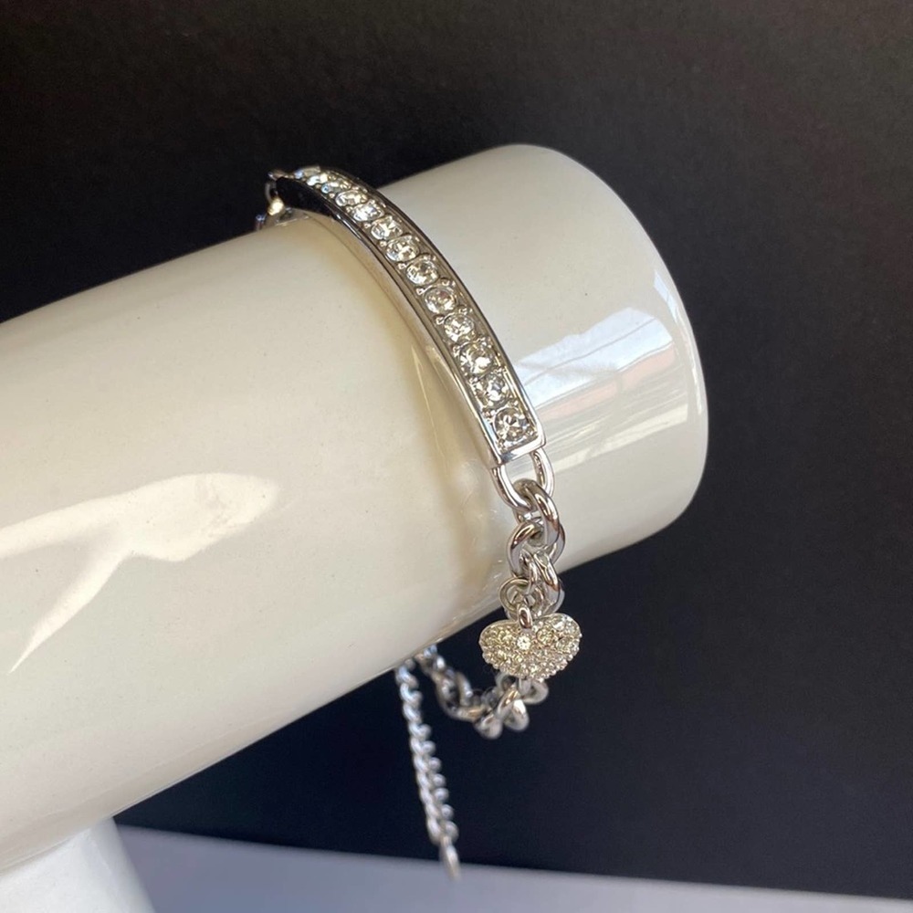 Annaleece Uptown Girl Rhodium & Swarovski Crystals Heart Charm Bracelet
